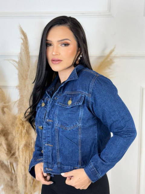 Jaqueta Jeans Cropped Azul Escuro