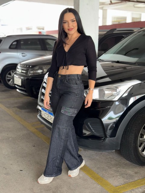 Calça Cargo Jeans Preta