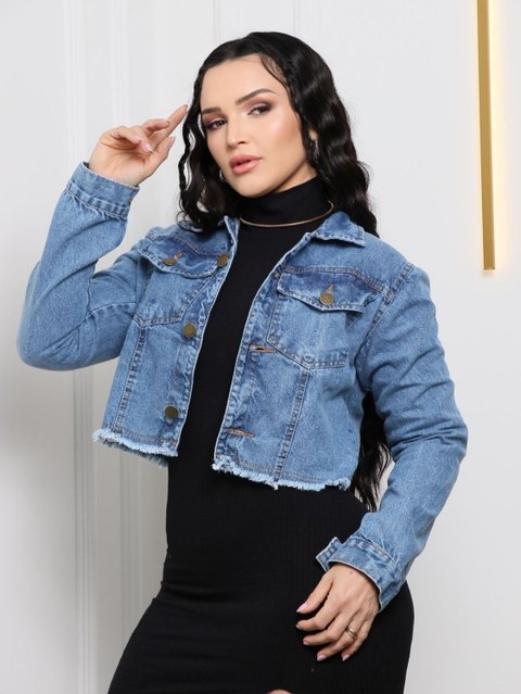Jaqueta Jeans Cropped Marmorizado