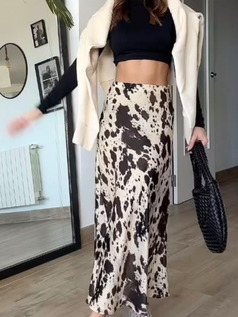 Saia cetim midi  Cow print
