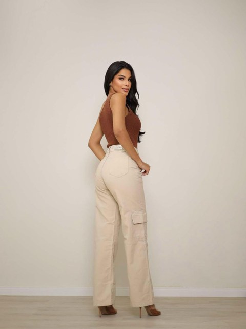 Calça cargo jeans sem laicra