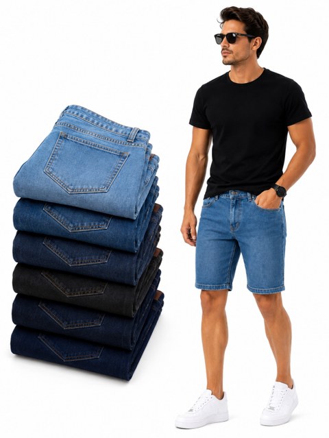 Kit com 6 Bermudas Jeans Masculinas Premium Lycra Atacado