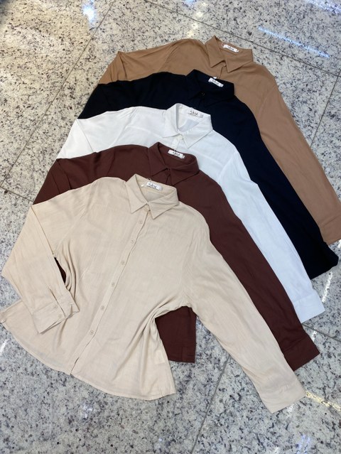 camisa de plus size com elastano manga longa shu loja