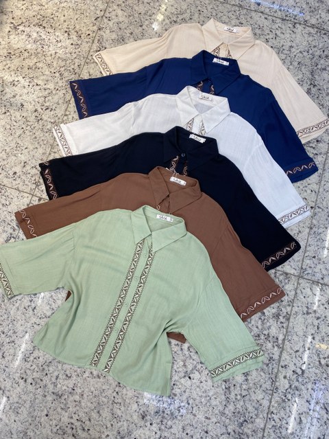 camisa de cropped manga 3/4 shu loja