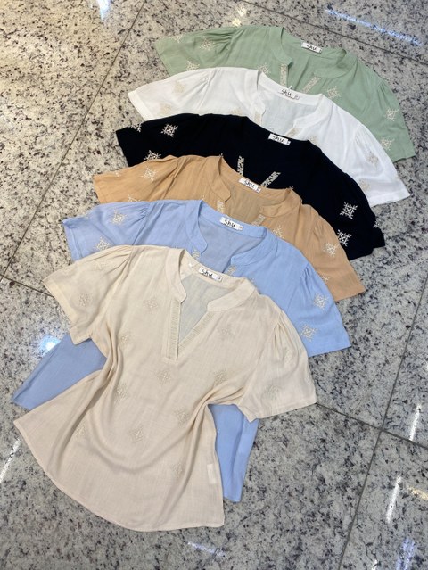 blusa com bordado manga curta shu loja