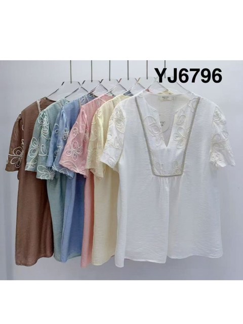 blusa com bordado manga curta shu loja