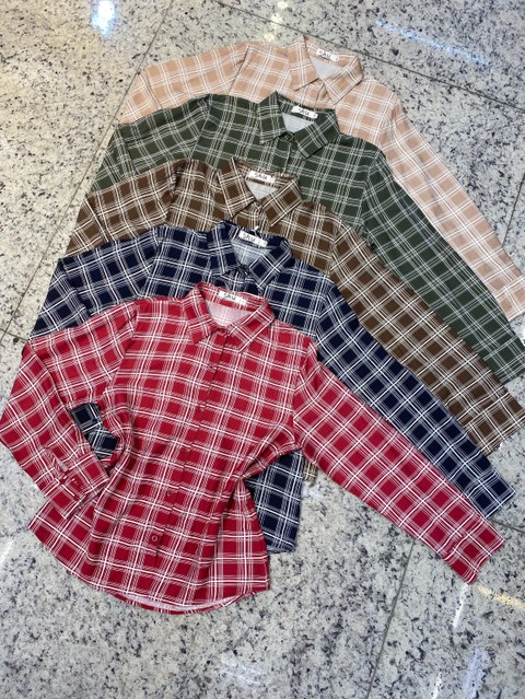 camisa plus de xadrez manga longa shu loja