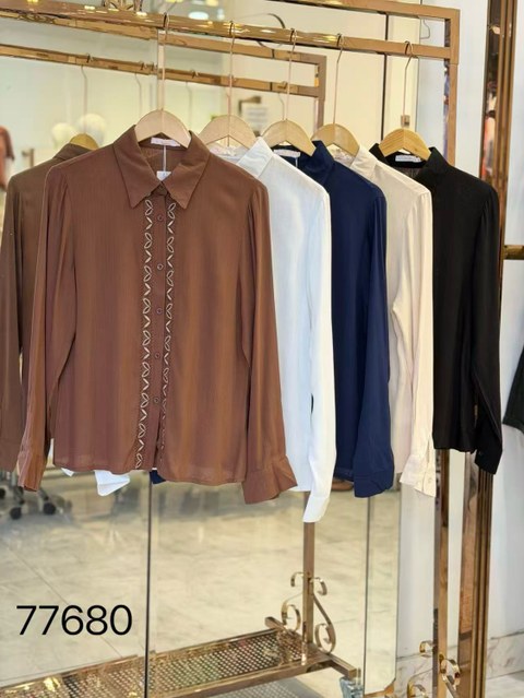 camisa com bordada manga longa shu loja