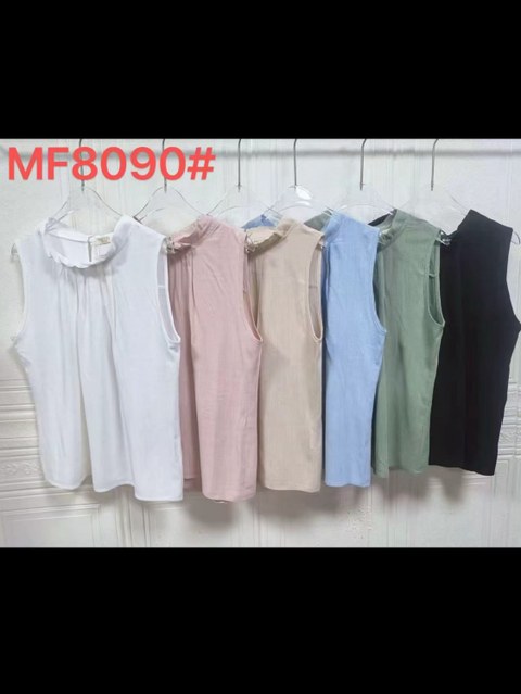 blusa lisa de gola babado sem manga shu loja