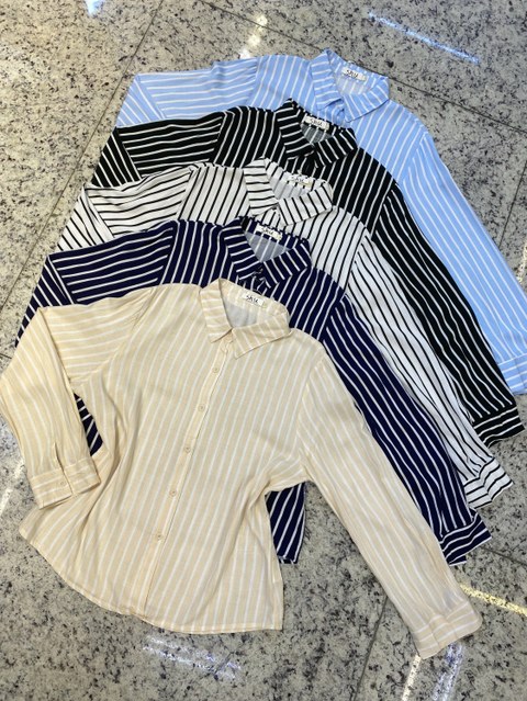 camisa listrada de plus size manga longa shu loja