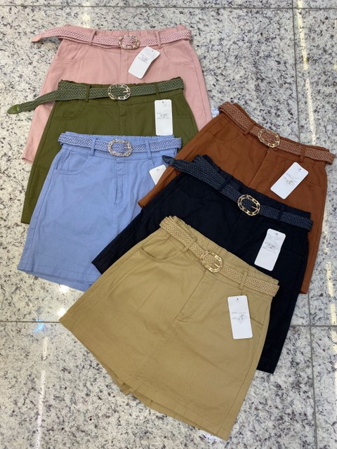 short saia sarja com elastano com cinto shu loja