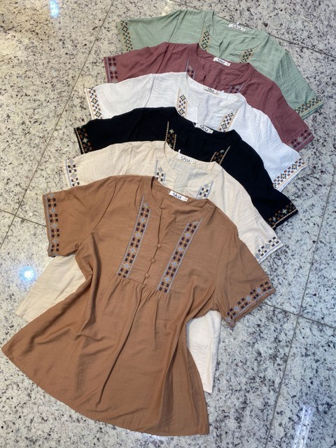 plus size com bordado manga curta shu loja