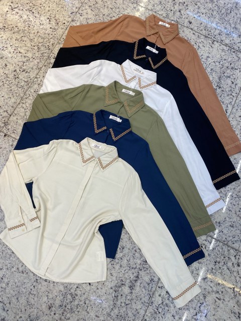camisa com bordada manga longa shu loja