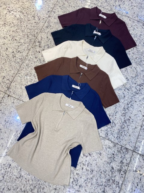 blusa de modal com zíper manga curta shu loja
