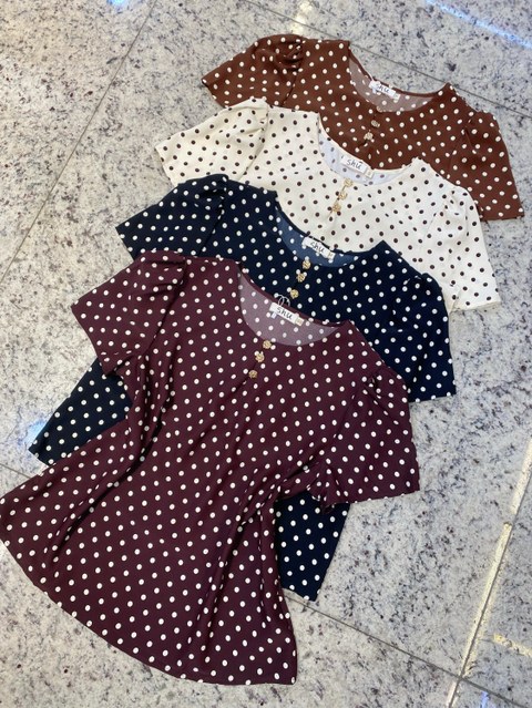 blusa com bolinha manga curta shu loja