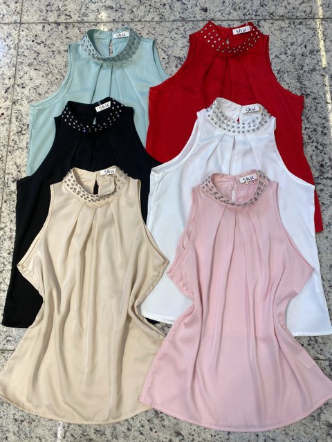 blusa com pedras sem manga shu loja