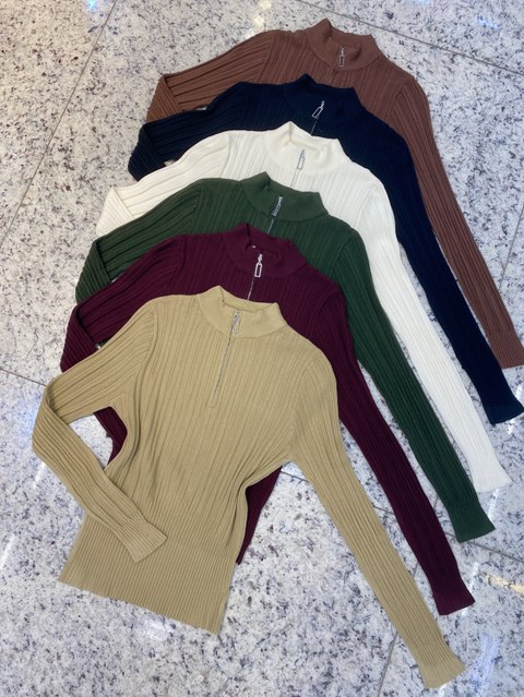 blusa lisa com zíper manga longa shu loja