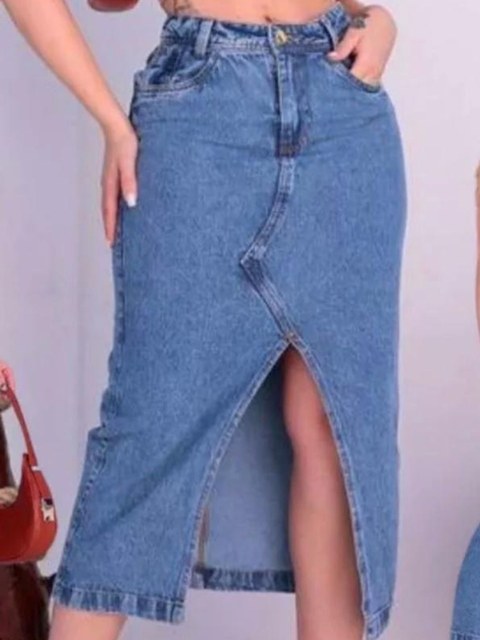 Saia Jeans Feminina Longo