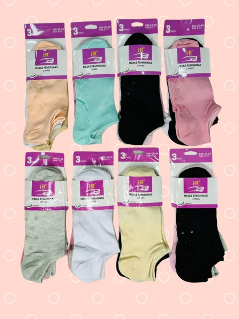 12 PARES MEIA SAPATILHA FEMININA HR LISA COM ANTIDERRAPANTE