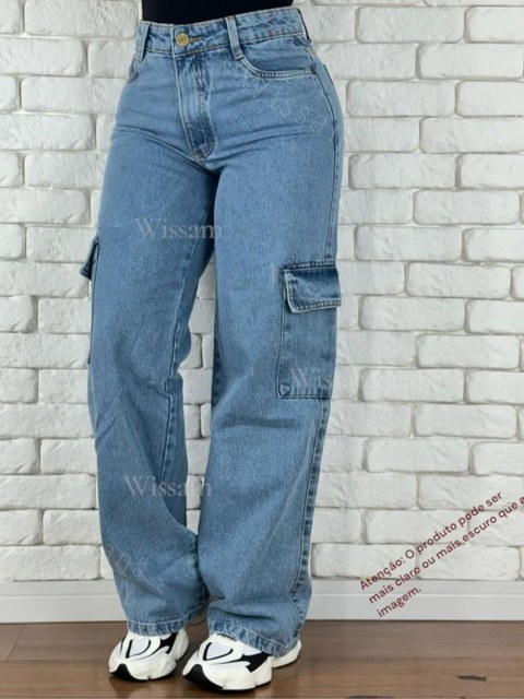Cargo Jeans marmarizada pantalona feminina