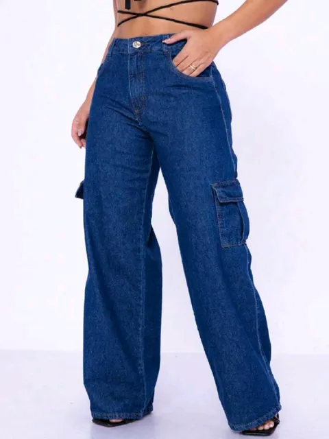 Cargo jeans feminina
