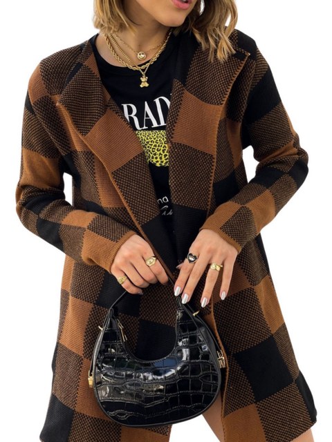 Max kimono cardigan xadrez de tricô feminino