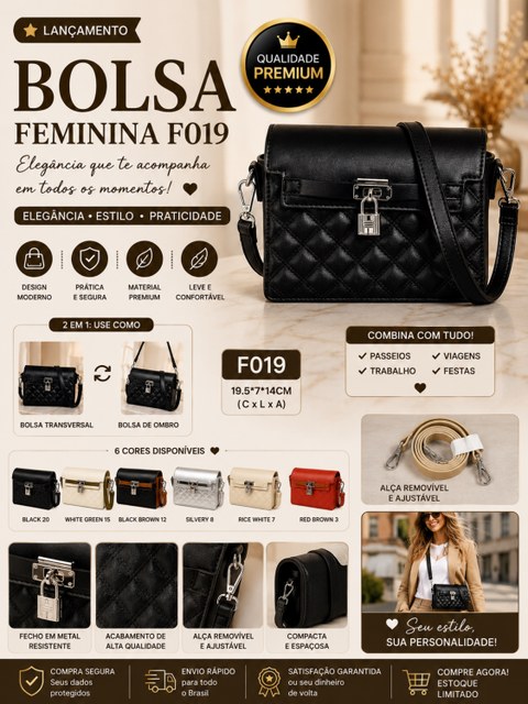 Bolsa F019 com Fecho Metálico e Alça Ajustável