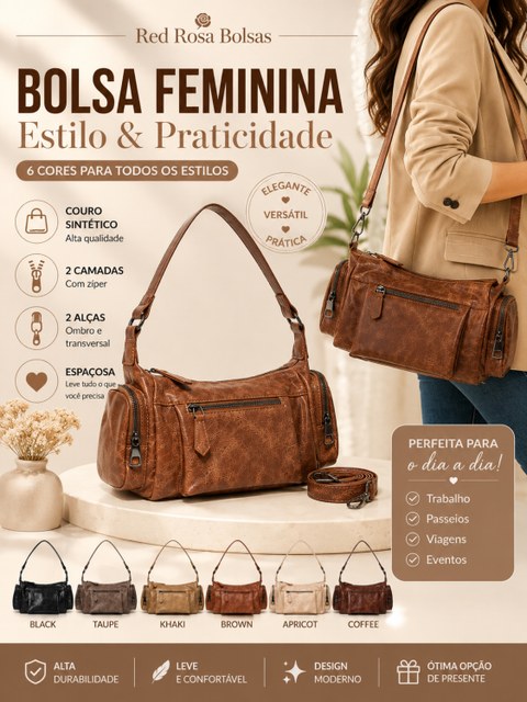 Bolsa Feminina Tiracolo Vintage Couro Sintético  2401