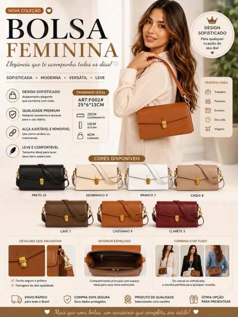 Bolsa Feminina de Ombro Elegante e Transversal F002