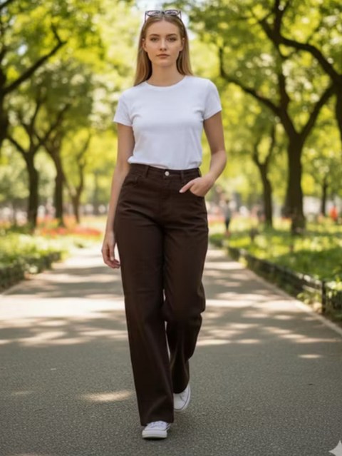 Calça Jeans cintura alto Feminina Wide Leg Coloridos