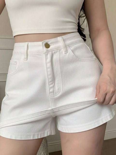 Short saia jeans cintura alto sem elasticidade feminino