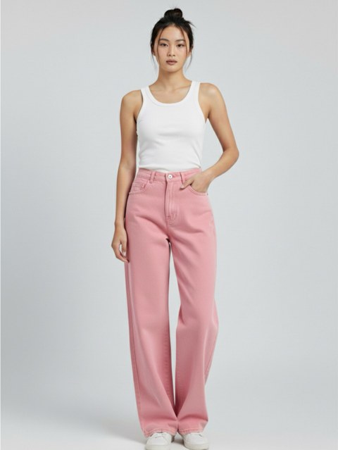 Calça Jeans Feminina Wide Leg Cintura Alta