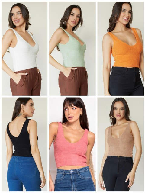 Blusa feminino regata cropped de pelúcia  inverno jx-118