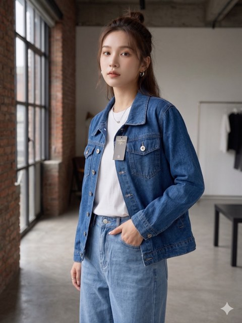 Jaqueta jeans com bolsos de manga comprida a primavera