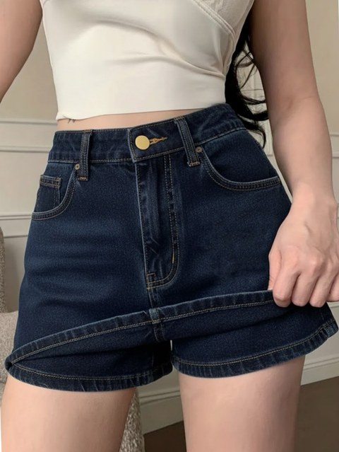 Short saia jeans cintura alto sem elasticidade feminino