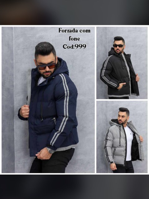 Jaqueta masculina com fone e com forro