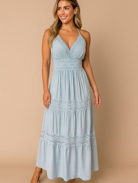 Vestido longo linho novo voo renda social linda