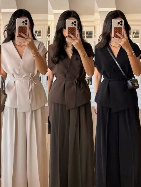 Conjunto alfaiataria colete amarrar linda novidade