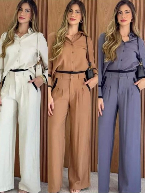 Conjunto linho marrante novidade social moda novidade