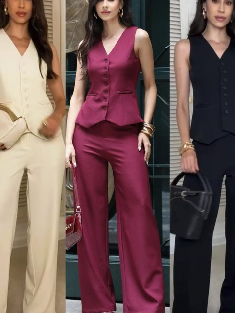 Conjunto alfaiataria colete com pantalona social linda