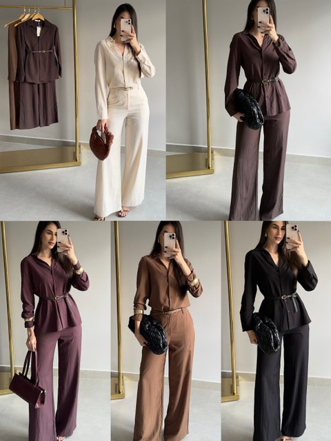 Conjunto camisa com pantalona vem cinto social novidade
