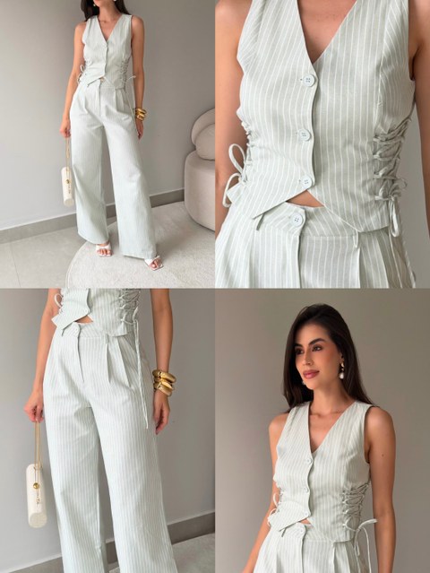 Conjunto listrada social novidade  bem linda