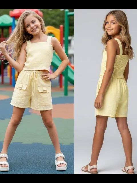 Conjunto feminino juvenil de shorts com bolso (P)
