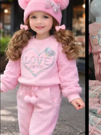 Conjunto moletom flanelado com aplique