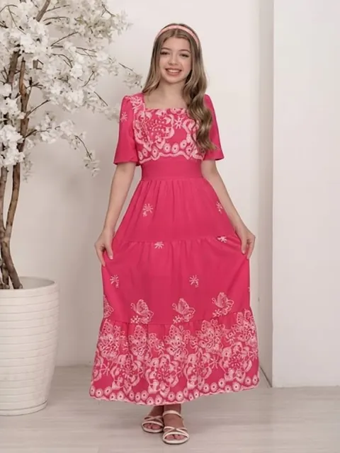 Vestido longo com manga feminino juvenil (P)
