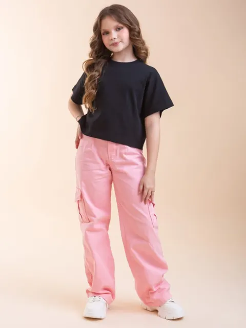 Calça jeans cargo juvenil feminina