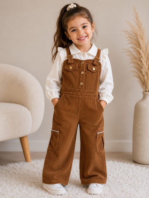 Jardineira feminina infantil com blusinha (azul)