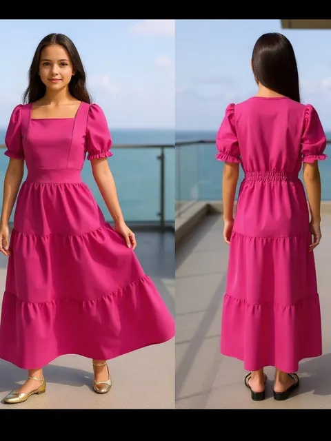 Vestido MIDI de manga feminino juvenil (P)