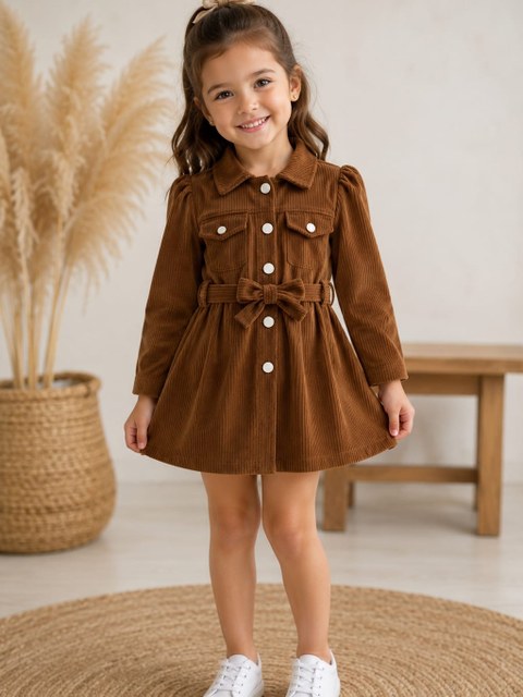 Vestido feminino infantil tecido Cotelê (Azul)