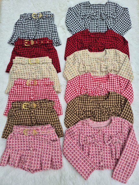 Conjunto infantil shorts saia e casaco (azul)